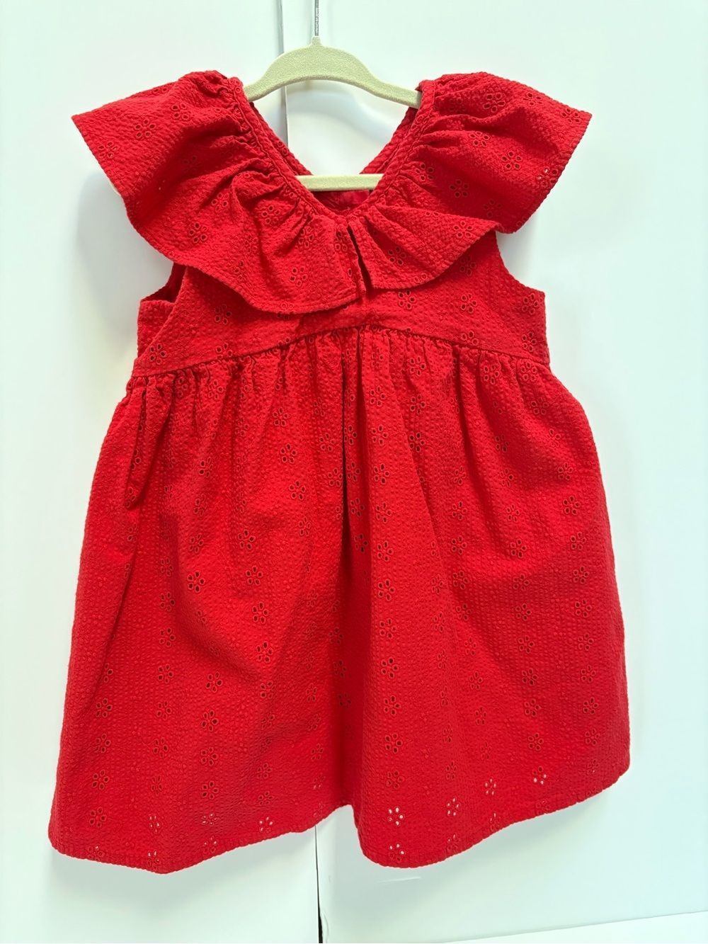 NEXT Red Eyelet Ruffle-Trim Dress 2-3 yrs